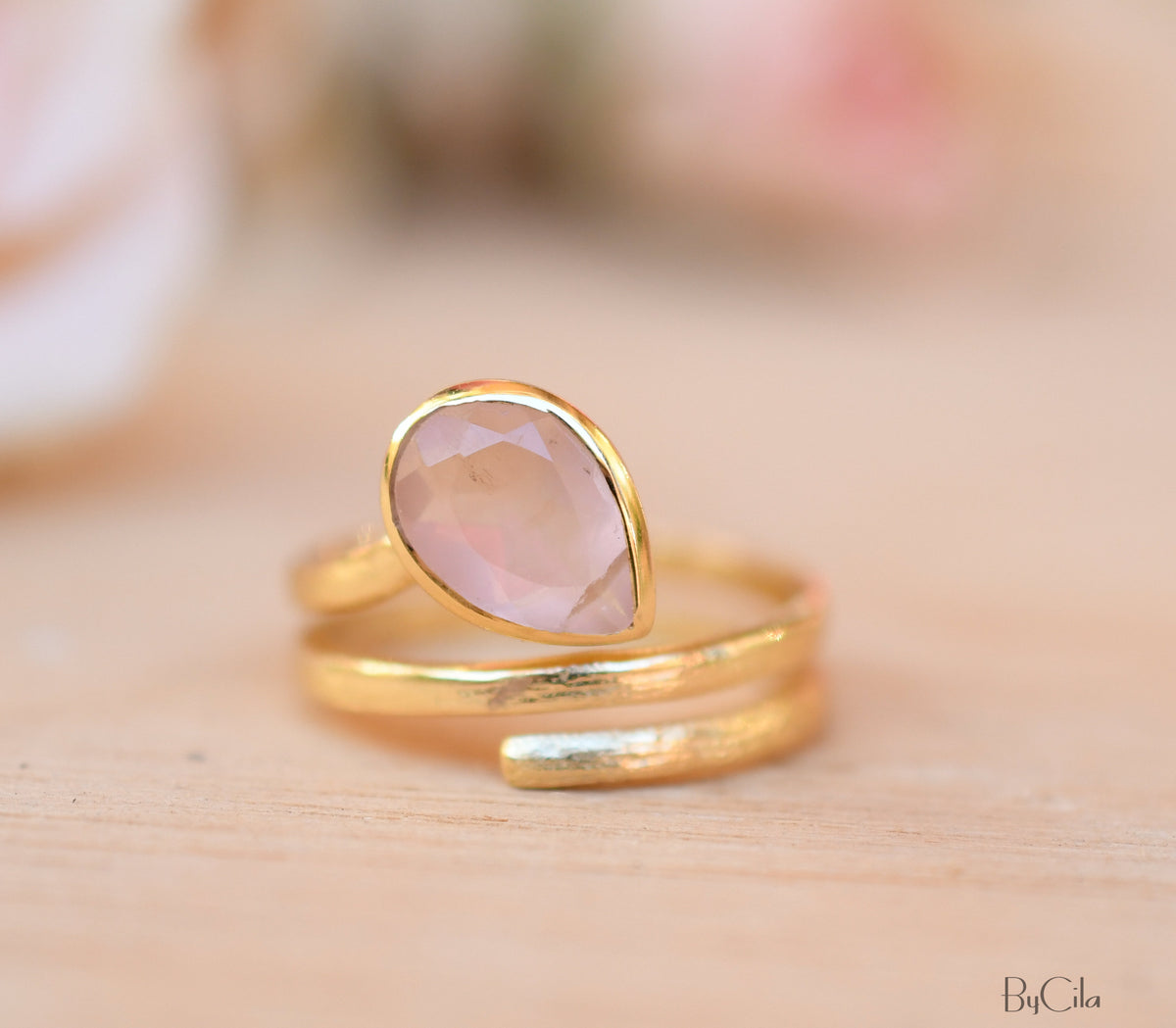 Rose Quartz Ring * 18k Gold Plated Ring * Statement Ring * Gemstone Ring * Pink * Bridal Ring * Wedding Ring * Organic Ring * Natural BJR108