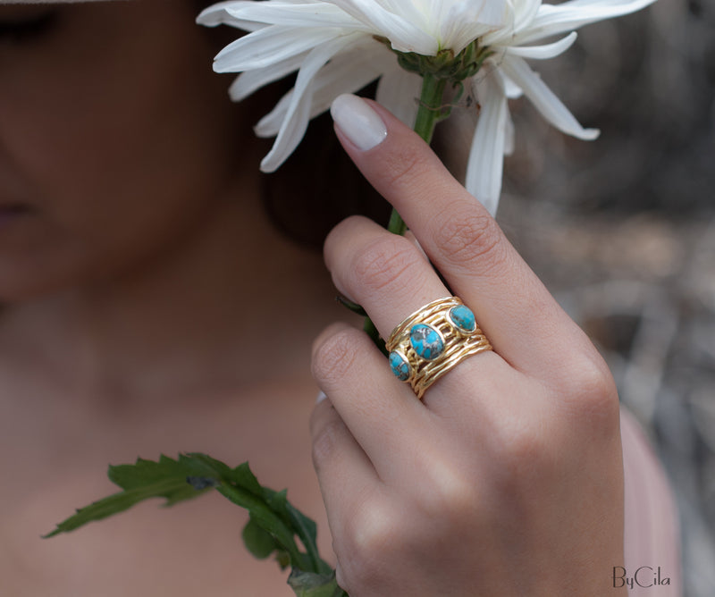 Turquoise Gold Plated Ring *Gold Ring *Statement Ring *Gemstone *Copper Turquoise Ring* Natural *Organic Ring * Ocean* Blue Ring * BJR160