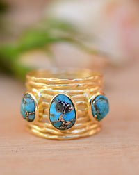 Turquoise Gold Plated Ring *Gold Ring *Statement Ring *Gemstone *Copper Turquoise Ring* Natural *Organic Ring * Ocean* Blue Ring * BJR160