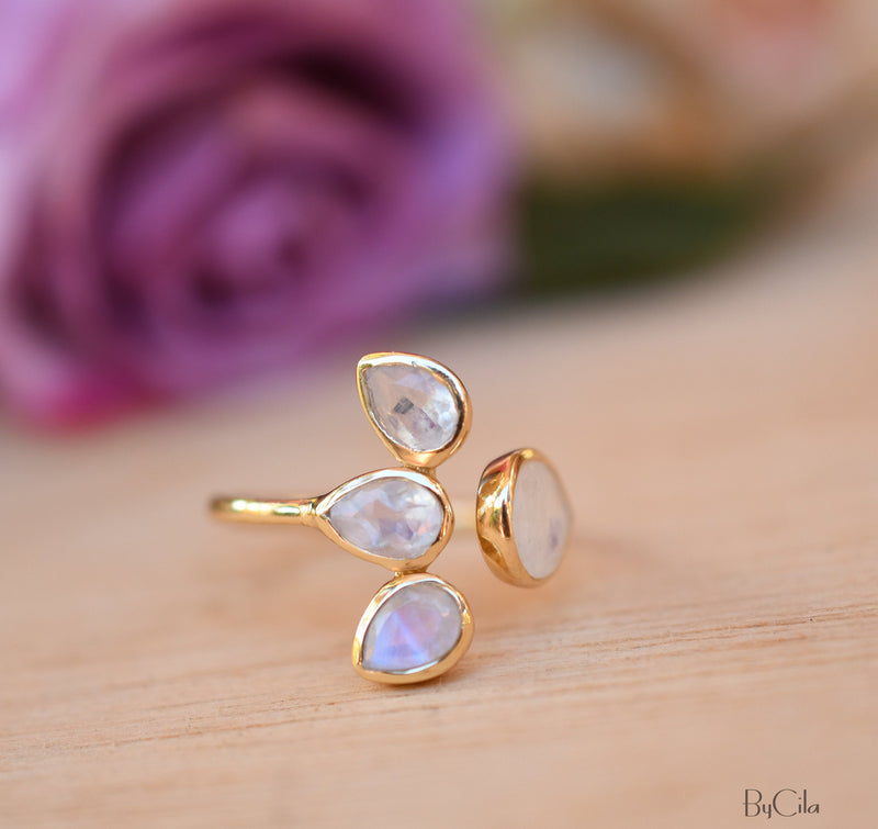Moonstone Ring * Gold Vermeil*  Lotus Flower *Gold * Statement* Gemstone *Bridesmaid *Natural* Handmade *Gift For Her *BJR175
