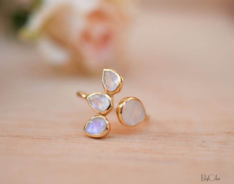 Moonstone Ring * Gold Vermeil*  Lotus Flower *Gold * Statement* Gemstone *Bridesmaid *Natural* Handmade *Gift For Her *BJR175