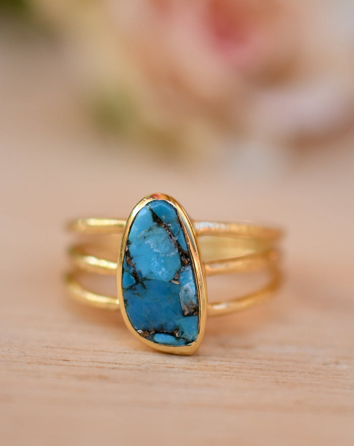 Turquoise Ring *Gold Vermeil Ring*Statement Ring *Gemstone Ring *Copper Turquoise Ring* Natural *Organic Ring * ByCila*Blue Ring *BJR051