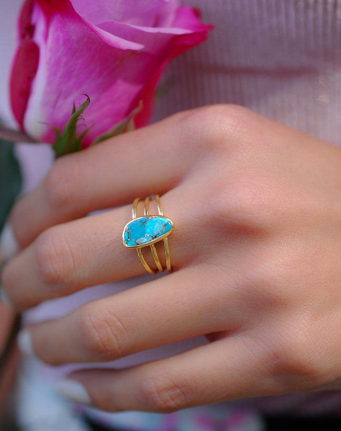 Turquoise Ring *Gold Vermeil Ring*Statement Ring *Gemstone Ring *Copper Turquoise Ring* Natural *Organic Ring * ByCila*Blue Ring *BJR051