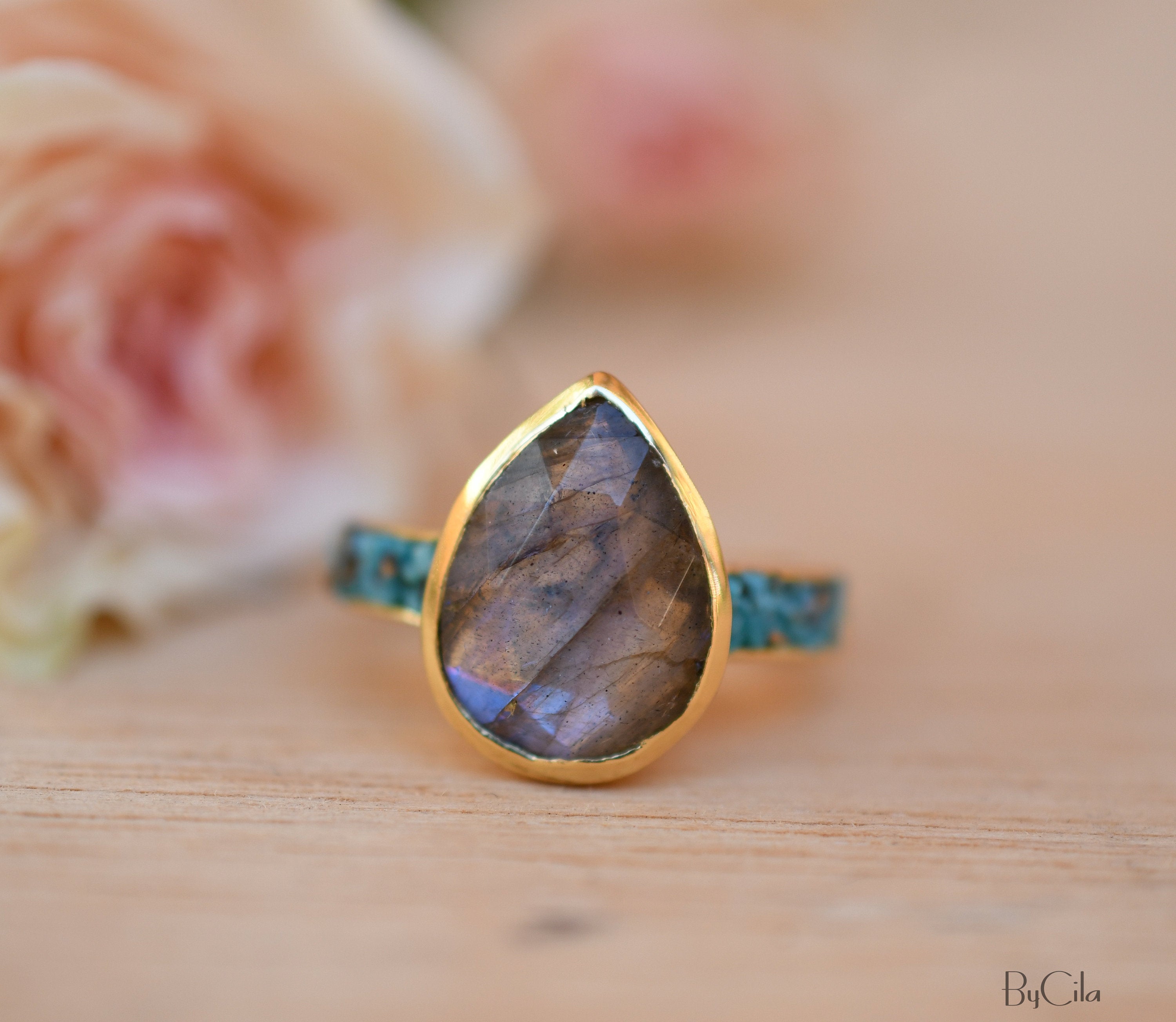 Rosana Ring * Labradorite & Turquoise * Gold Plated * BJR177 – ByCila