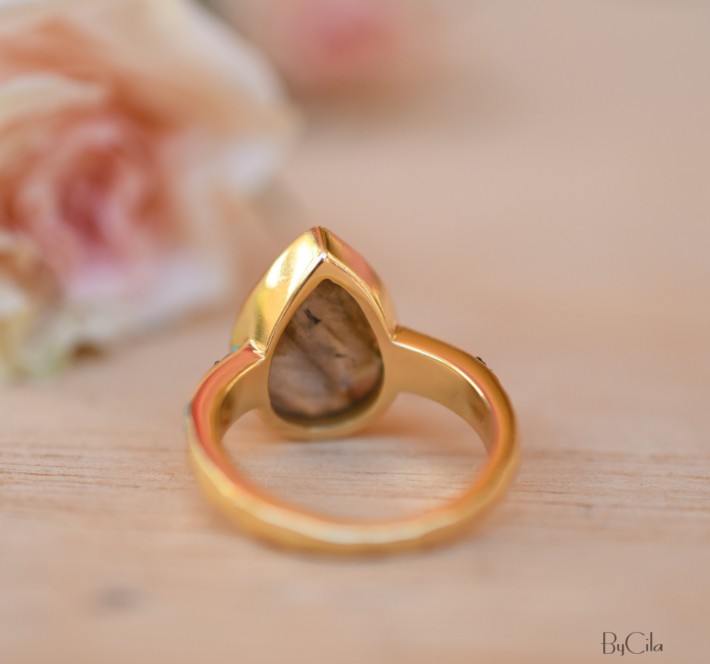 Rosana Ring * Labradorite & Turquoise * Gold Plated * BJR177 – ByCila