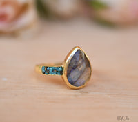 Labradorite & Turquoise Ring * 18k Gold Plated Ring * Statement Ring *Gemstone Ring *Labradorite *Bridal Ring *Organic Ring *Natural *BJR177