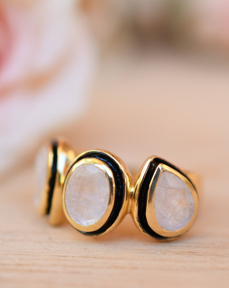 Moonstone Ring * 18k Gold Plated Ring * Statement Ring *Gemstone Ring * handmade * Black details * BohoBlack details * BJR126