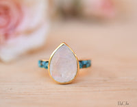 Moonstone & Mosaic Turquoise Ring*18k Gold Plated Ring*Statement Ring*Gemstone Ring *Labradorite *Bridal Ring *Organic Ring *Natural *BJR178