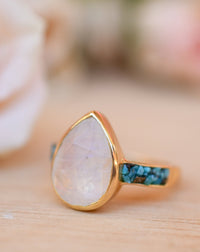 Moonstone & Mosaic Turquoise Ring*18k Gold Plated Ring*Statement Ring*Gemstone Ring *Labradorite *Bridal Ring *Organic Ring *Natural *BJR178