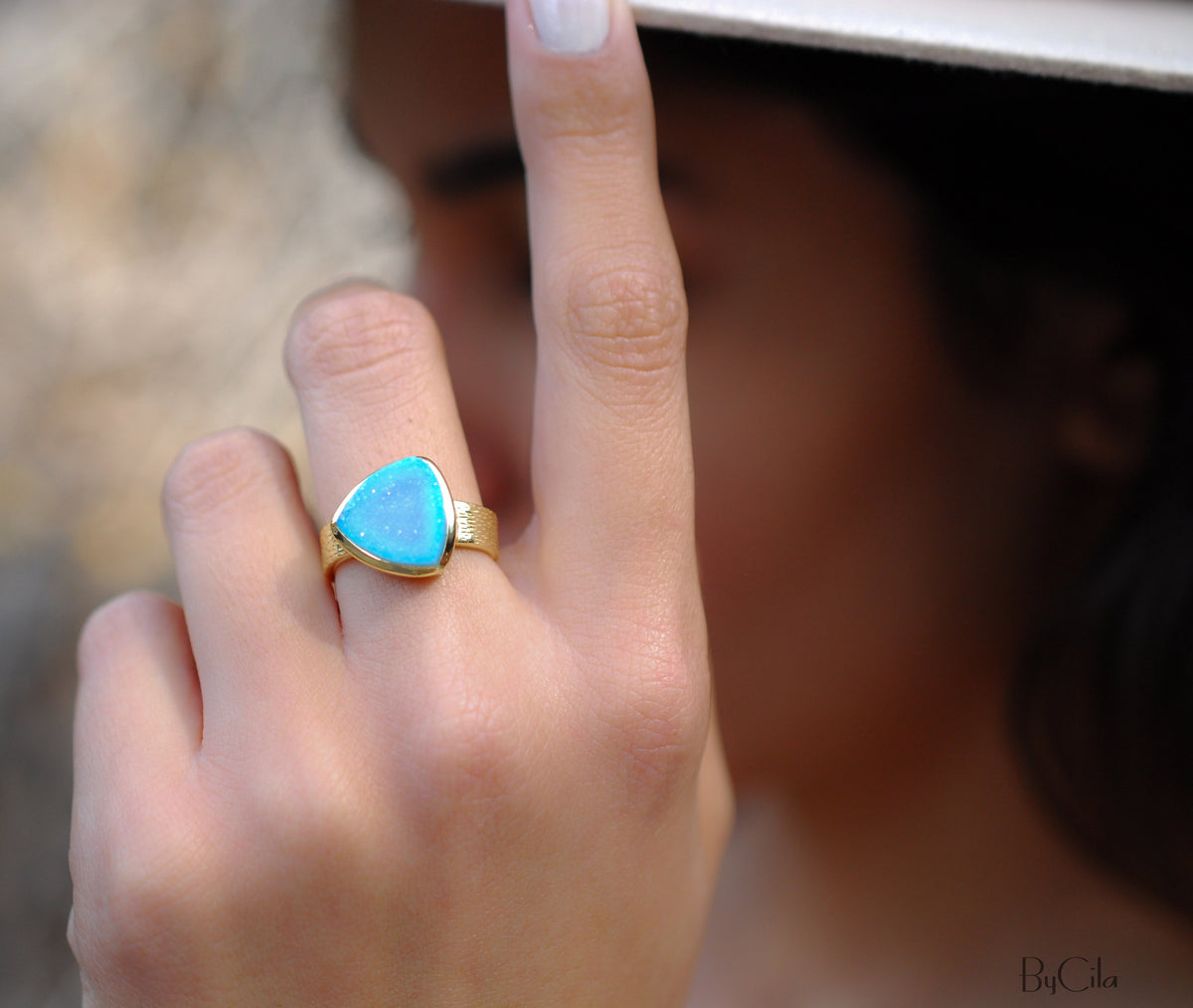 Blue Druzy Ring * Gold Plated Ring * Statement Ring *Gemstone Ring  *Gold Crystal* Natural Druzy *Large Gemstone *Organic Ring * BJR159