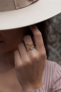 Rainbow Labradorite  & Zirconia Ring * Gold Ring * Gemstone * Gold Plated * Statement *Bridal *Wedding * Natural *Handmade * BJR105