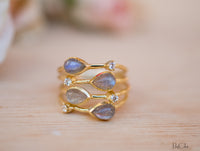 Rainbow Labradorite  & Zirconia Ring * Gold Ring * Gemstone * Gold Plated * Statement *Bridal *Wedding * Natural *Handmade * BJR105