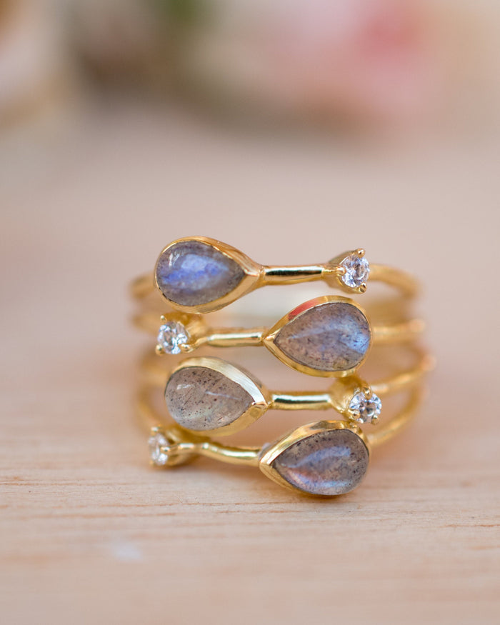 Rainbow Labradorite  & Zirconia Ring * Gold Ring * Gemstone * Gold Plated * Statement *Bridal *Wedding * Natural *Handmade * BJR105