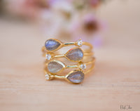 Rainbow Labradorite  & Zirconia Ring * Gold Ring * Gemstone * Gold Plated * Statement *Bridal *Wedding * Natural *Handmade * BJR105