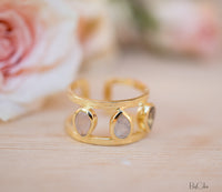 Rose Quartz, Moonstone & Labradorite Ring * 18k Gold Plated Ring * Statement Ring *Gemstone Ring * handmade *Adjustable * Boho BJR181