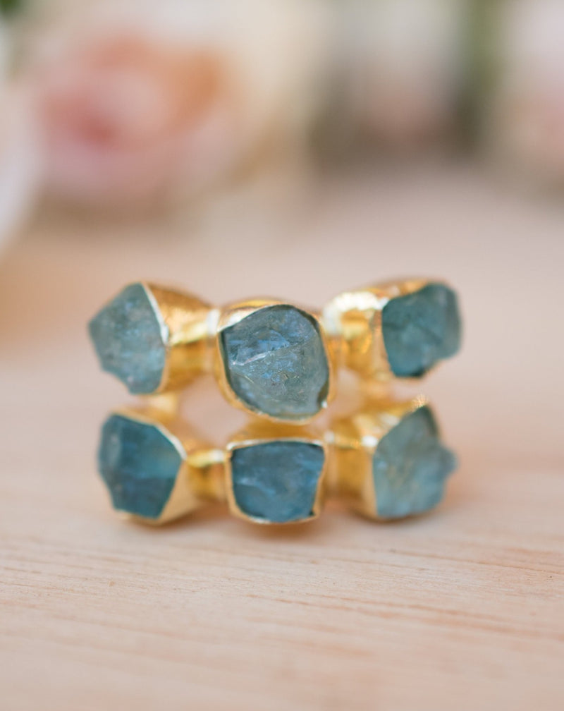 Rough Aqua Chalcedony Ring * 18k Gold Plated Ring * Statement Ring *Gemstone Ring * handmade * Boho * BJR124