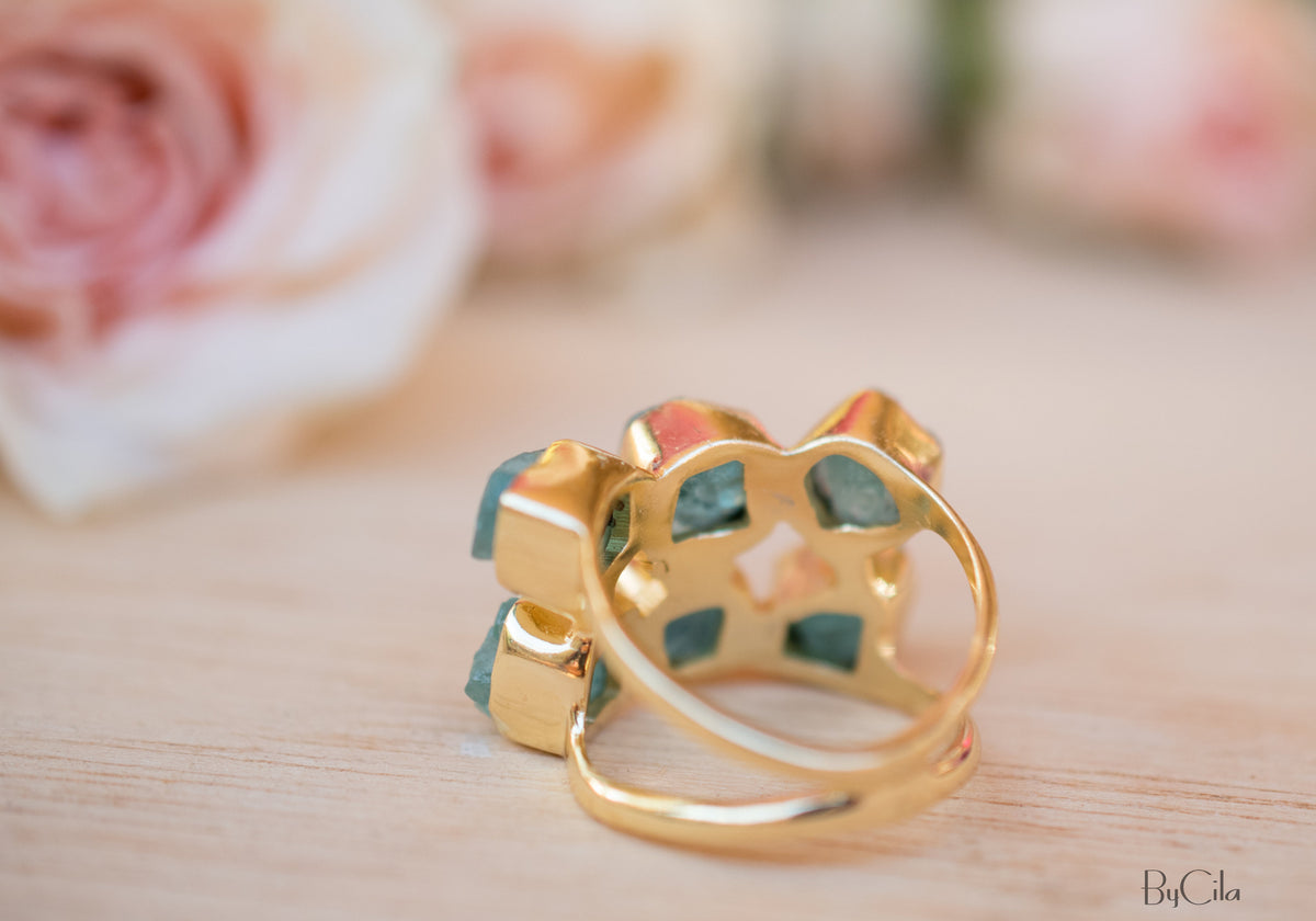 Rough Aqua Chalcedony Ring * 18k Gold Plated Ring * Statement Ring *Gemstone Ring * handmade * Boho * BJR124