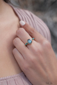 Labradorite & Mosaic Turquoise Square Ring *18k Gold Plated Ring * Statement Ring *Gemstone Ring *Bridal Ring *Organic Ring *Natural *BJR163