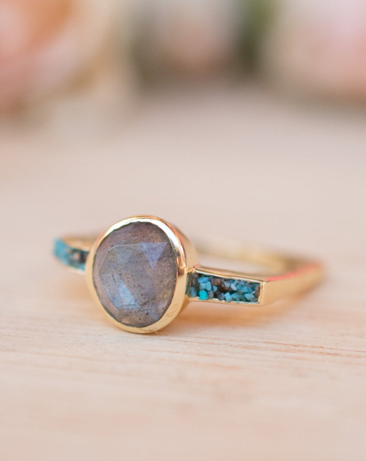 Labradorite & Mosaic Turquoise Square Ring *18k Gold Plated Ring * Statement Ring *Gemstone Ring *Bridal Ring *Organic Ring *Natural *BJR163