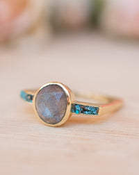 Labradorite & Mosaic Turquoise Square Ring *18k Gold Plated Ring * Statement Ring *Gemstone Ring *Bridal Ring *Organic Ring *Natural *BJR163