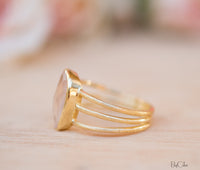 Rose Quartz Ring *Gold Vermeil Ring* Statement Ring *Gemstone Ring *Pink stone Ring* Natural *Organic Ring * ByCila* BJR052