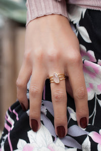 Rose Quartz Ring *Gold Vermeil Ring* Statement Ring *Gemstone Ring *Pink stone Ring* Natural *Organic Ring * ByCila* BJR052