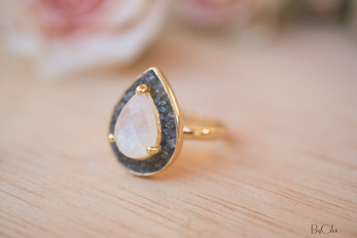 Mosaic Labradorite & Moonstone Ring *18k Gold Plated Ring * Statement Ring *Gemstone Ring *Bridal Ring *Organic Ring *Natural * BJR173