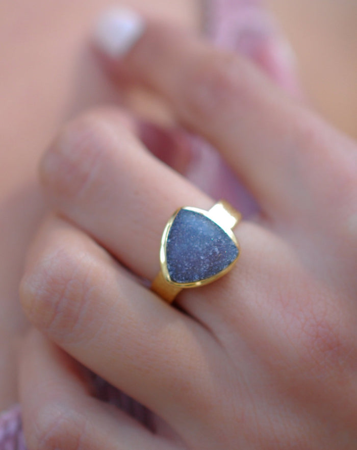 Black Druzy Ring * Gold Plated Ring * Statement Ring *Gemstone Ring  *Gold Crystal* Natural Druzy *Large Gemstone *Organic Ring * BJR158