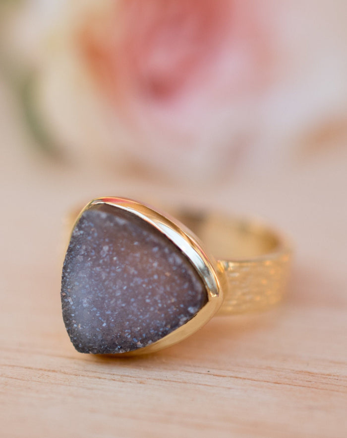 Black Druzy Ring * Gold Plated Ring * Statement Ring *Gemstone Ring  *Gold Crystal* Natural Druzy *Large Gemstone *Organic Ring * BJR158