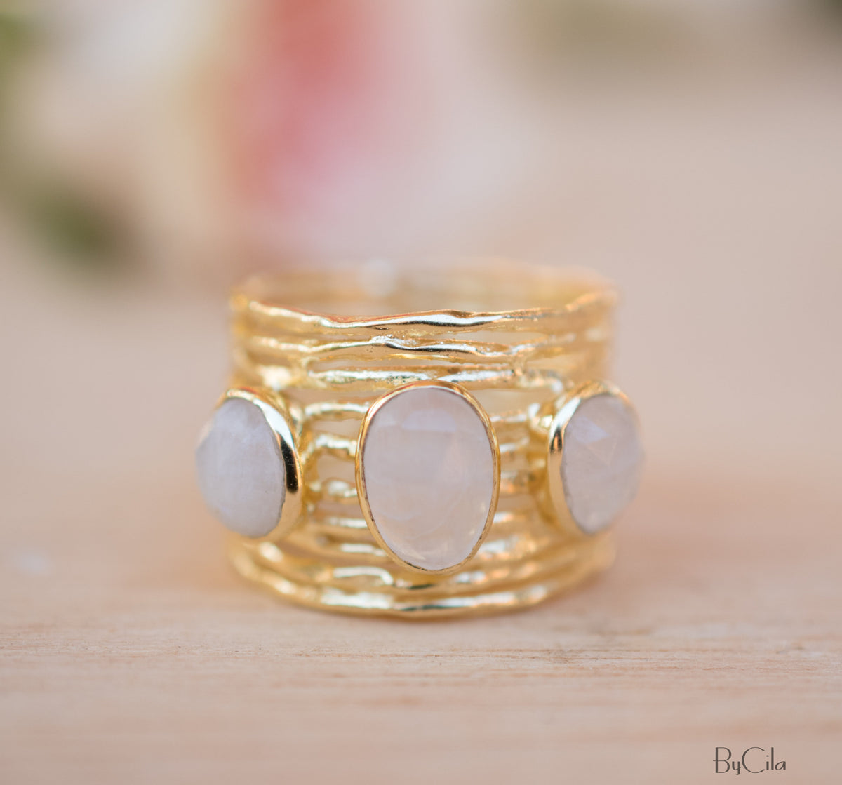 Moonstone Gold Plated Ring *  Statement Ring * Gemstone Ring * Rainbow Moonstone * Gold Ring  * BJR162