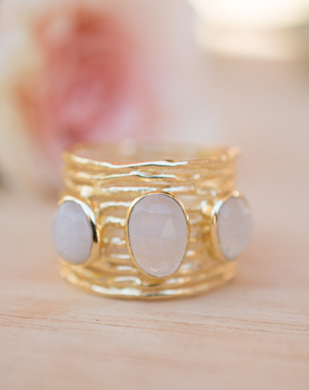 Moonstone Gold Plated Ring *  Statement Ring * Gemstone Ring * Rainbow Moonstone * Gold Ring  * BJR162