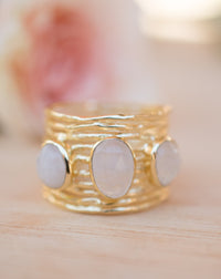 Moonstone Gold Plated Ring *  Statement Ring * Gemstone Ring * Rainbow Moonstone * Gold Ring  * BJR162