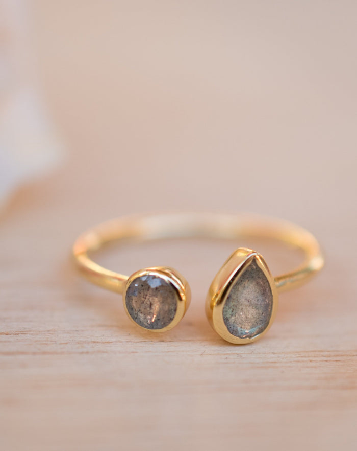 Labradorite Ring *Adjustable Gold Vermeil * Statement*Gemstone * Wedding Bridesmaid *Boho *Bohemian *Handmade BJR172