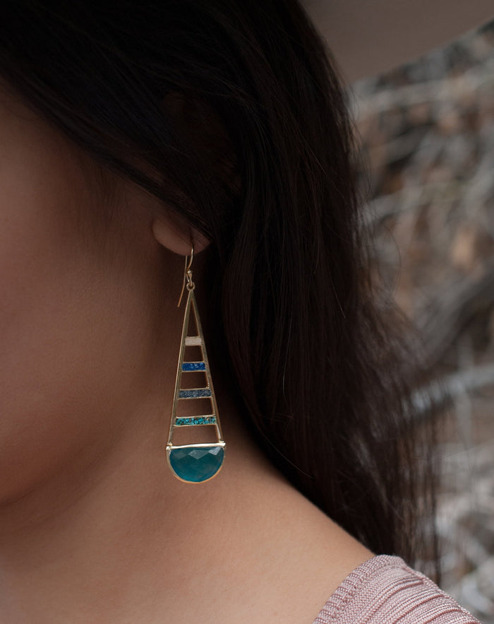 Giuliana Earrings * Moonstone,Jade,Iolite hydro,Copper Turquoise * Gold Plated 18k * BJE113