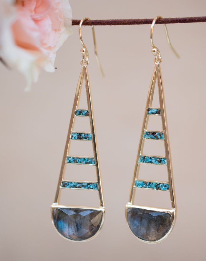 Giuliana Earrings * Labradorite and Copper Turquoise * Gold Plated 18k * BJE112
