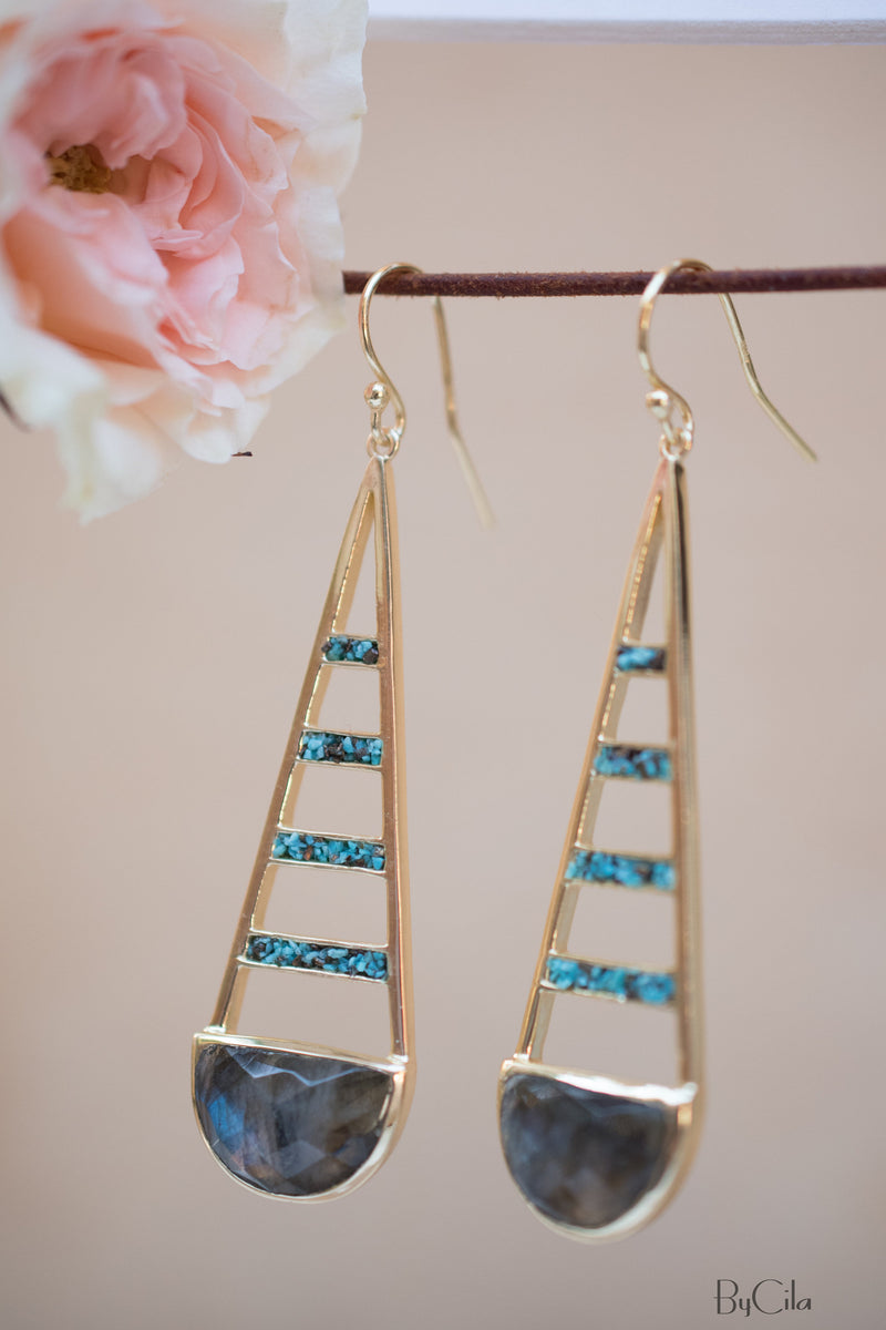 Giuliana Earrings * Labradorite and Copper Turquoise * Gold Plated 18k * BJE112