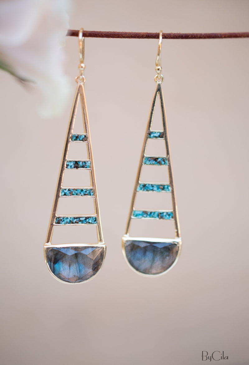 Giuliana Earrings * Labradorite and Copper Turquoise * Gold Plated 18k * BJE112