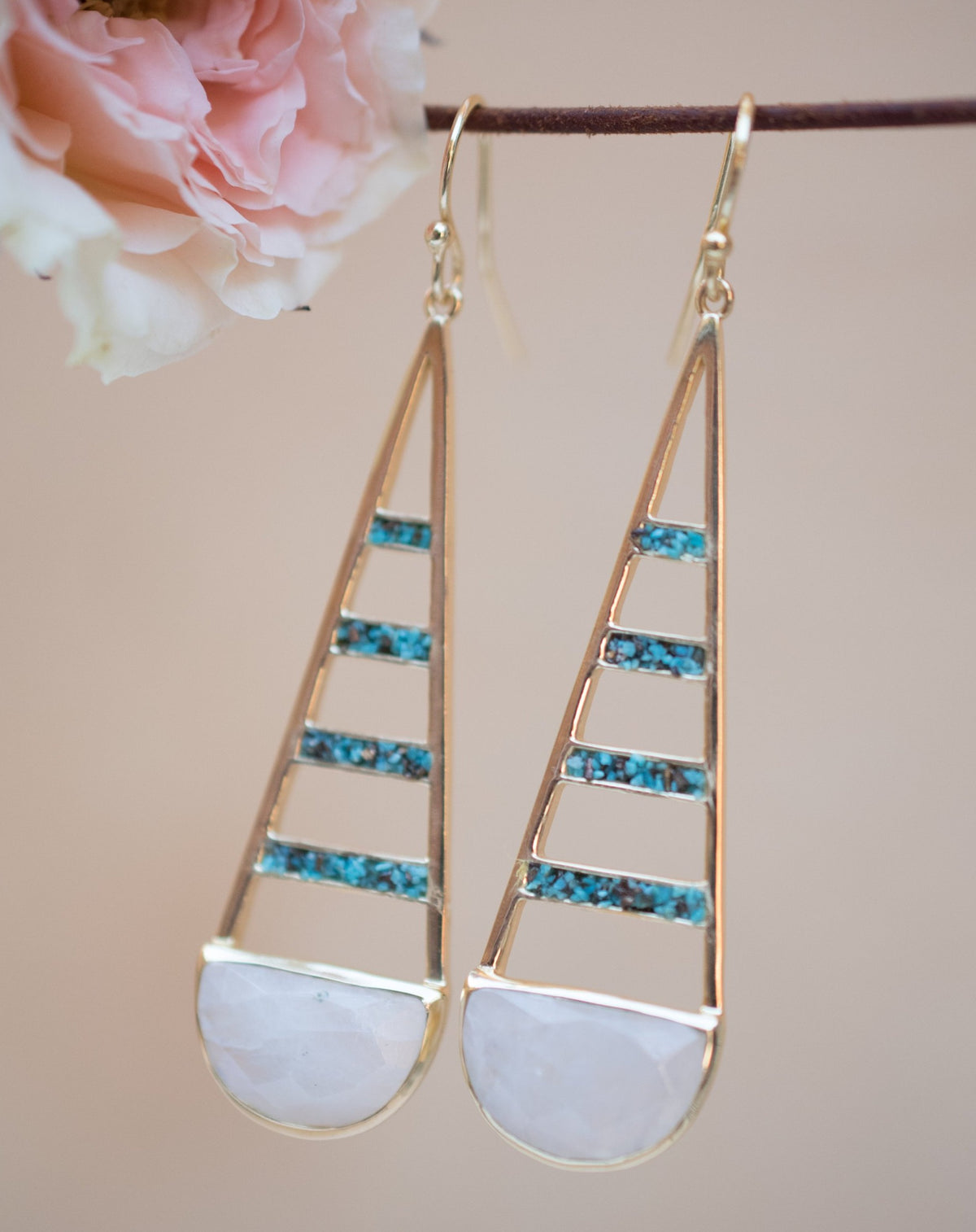 Giuliana Earrings * Moonstone and Copper Turquoise * Gold Plated 18k * BJE114