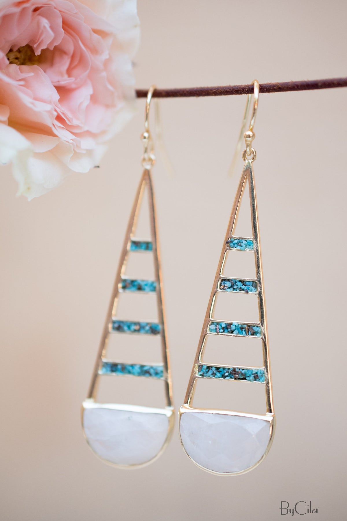 Giuliana Earrings * Moonstone and Copper Turquoise * Gold Plated 18k * BJE114