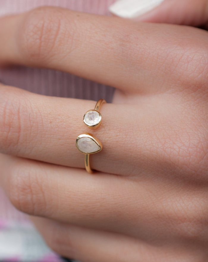Moonstone Ring *Adjustable Gold Vermeil * Statement*Gemstone * Wedding Bridesmaid *Boho *Bohemian *Handmade BJR171