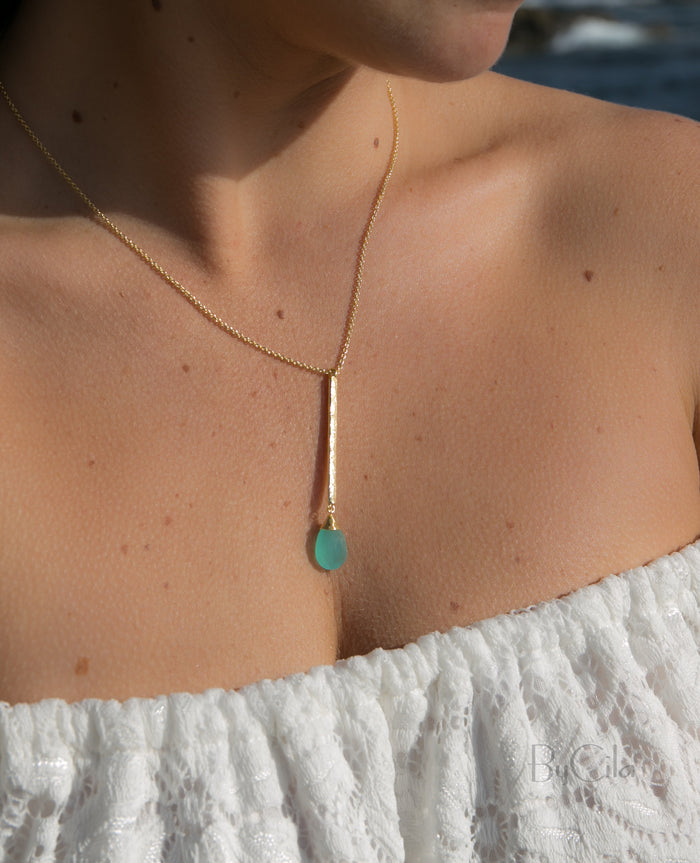 Sandy Necklace * Aqua Chalcedony * Gold Plated over Sterling Silver
