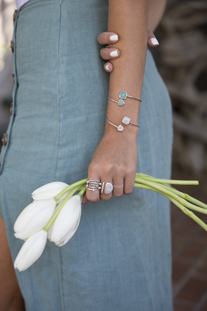 Moonstone Bangle Bracelet *Gold Plated 18k or Silver Plated* Gemstone * Gypsy * Hippie *  Adjustable * Statement *  Stacking * BJB002A