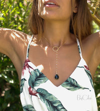 Black Onyx Lariat * Tear Drop * Lariat Necklace * Gold * Silver * Mix Metals * Gemstone * Statement * Bycila *Bridesmaid * BJN001