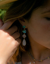 Bela Liz Earrings * Aqua Chalcedony, Labradorite, Rose Quartz & Moonstone * Gold Plated 18k * BJE090