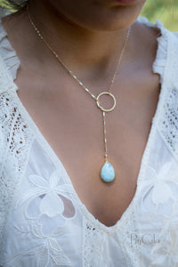Larimar * Tear Drop * Lariat Necklace * Gold * Silver * Mix Metals * Gemstone * Statement * Bycila *Bridesmaid *BJN001-8F