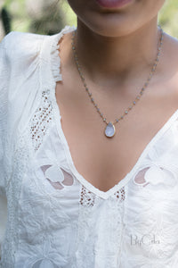 Luana Necklace * White druzy Tear Drop & Labradorite * Gold Vermeil * BJN069