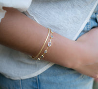 Moonstone, Labradorite & Rose Quartz * Bangle Bracelet * Gold Plated and Silver Plated * Gemstone * Adjustable *Statement * BJB032A