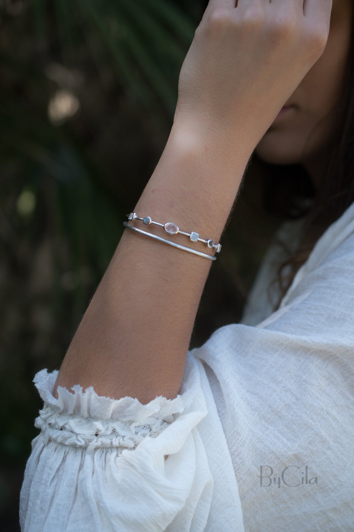Moonstone, Labradorite & Rose Quartz * Bangle Bracelet * Gold Plated and Silver Plated * Gemstone * Adjustable *Statement * BJB032A