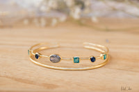 Labradorite, Green White Jade, Sapphire hydro * Bangle Bracelet * Gold Plated and Silver Plated * Gemstone * Adjustable *Statement * BJB031B