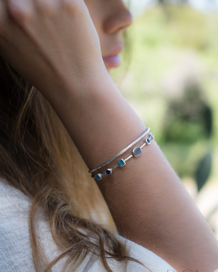 Labradorite, Green White Jade, Sapphire hydro * Bangle Bracelet * Gold Plated and Silver Plated * Gemstone * Adjustable *Statement * BJB031A